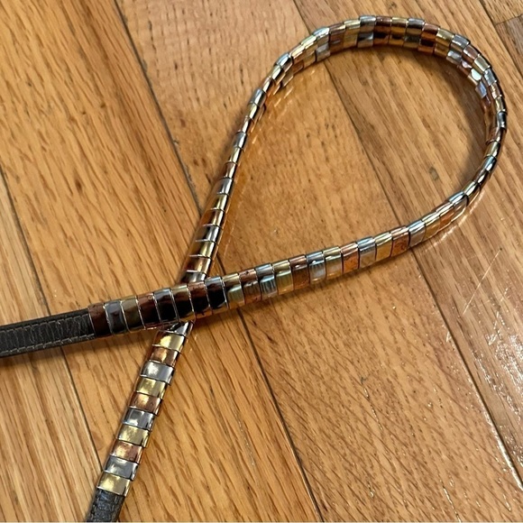 Morris Moskowitz Vintage 80’s Tri Color Metal Chain Thin Leather Belt Women S main image 6